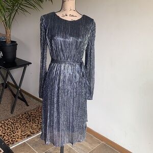 Chetta B Shimmery Navy Silver Dress Size 6 NWT